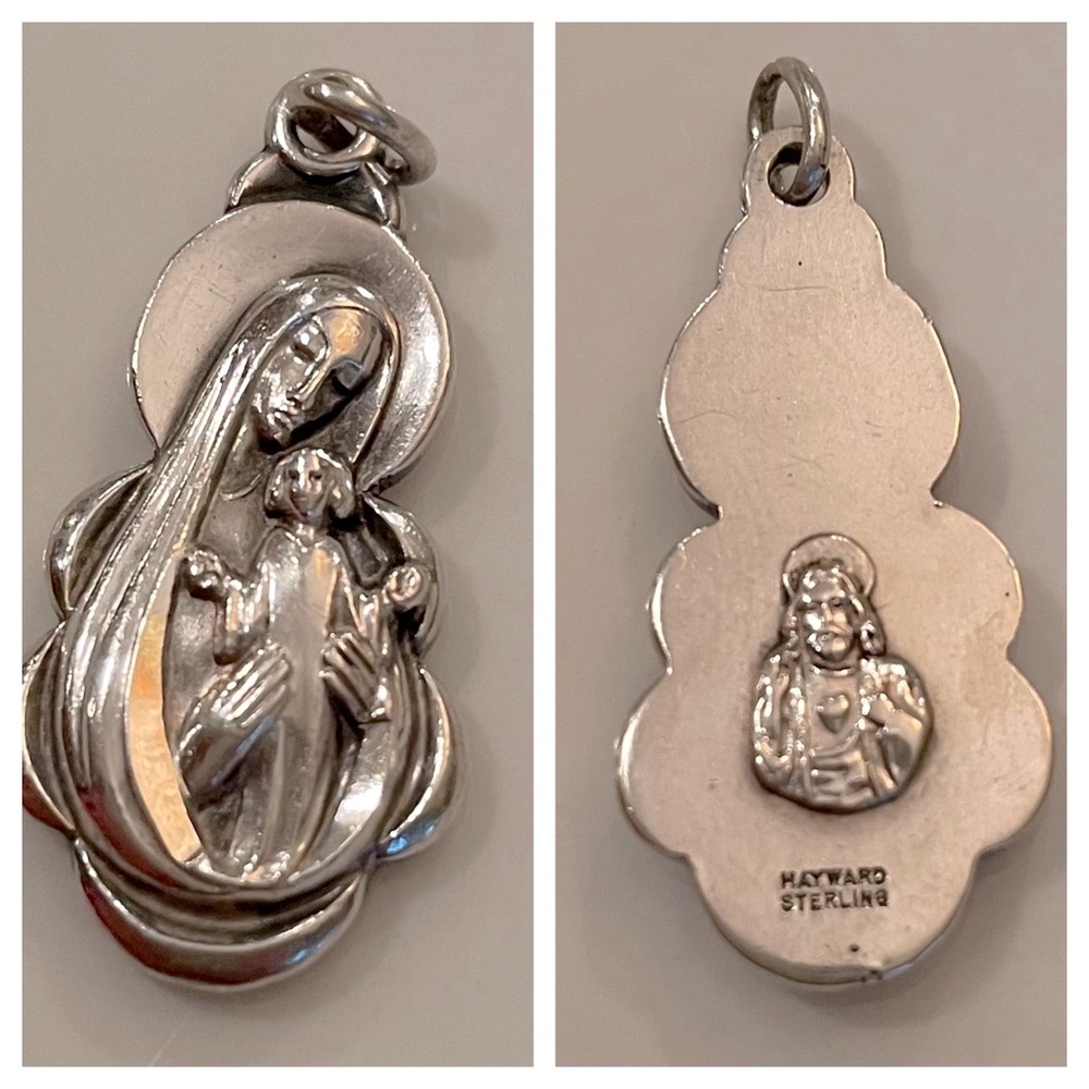 Vintage Religious Hayward Sterling Virgin Mary and Jesus Pendant w Jesus on back